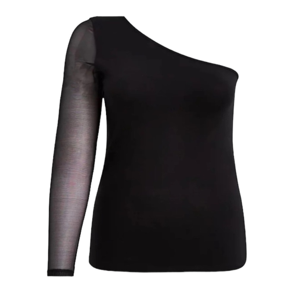 NWT Torrid Women's one shoulder sheer mesh sleeve black top, Sz 3X - Picture 5 of 14